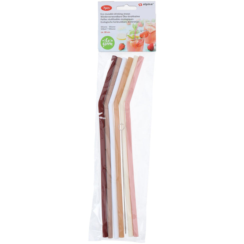 Afbeelding laden in galerijviewer, Alpina drinkrietjesset silicone - 6 rietjes 28cm met borsteltje
