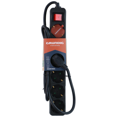 Grundig stekkerdoos zwart met schakelaar 6-voudig 1,5m