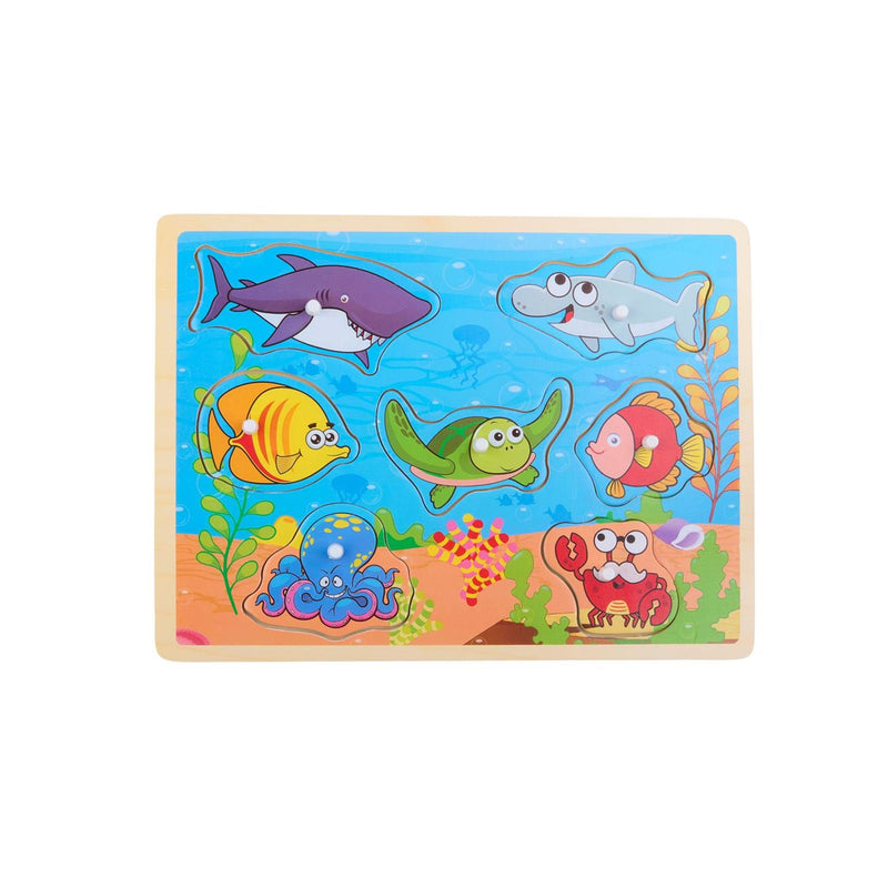Afbeelding laden in galerijviewer, Houten dieren puzzel 9pcs 30x22x1,5cm

