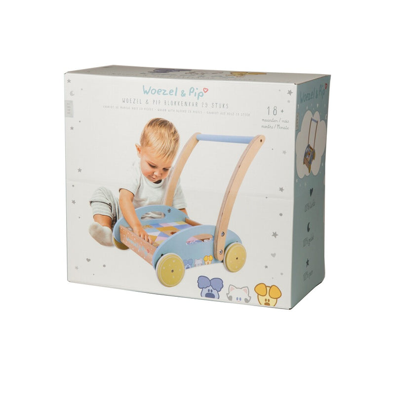Afbeelding laden in galerijviewer, Rubo toys woezel en pip houten blokkenkar 27x35x36 cm
