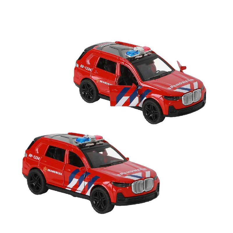 Afbeelding laden in galerijviewer, 112 pull-back brandweer suv 1:36 + licht en geluid
