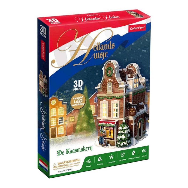 Afbeelding laden in galerijviewer, Cubic fun 3d puzzel hollands huisje winter kaaswinkel + licht 60 stukjes
