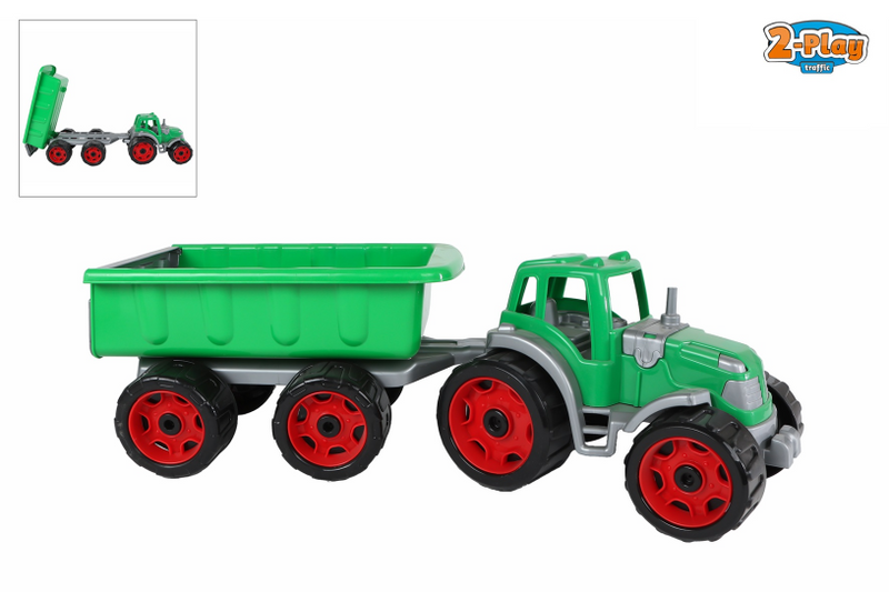 Afbeelding laden in galerijviewer, 2-play tractor met aanhanger groen 52,5x19x16,5cm
