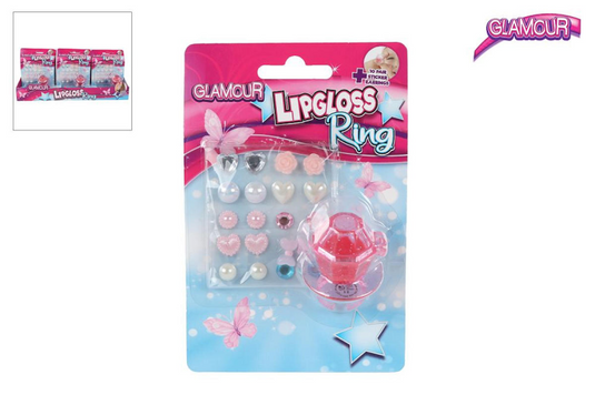 Glamour lipgloss ring en oorring stickers - speelgoedset voor kinderen.