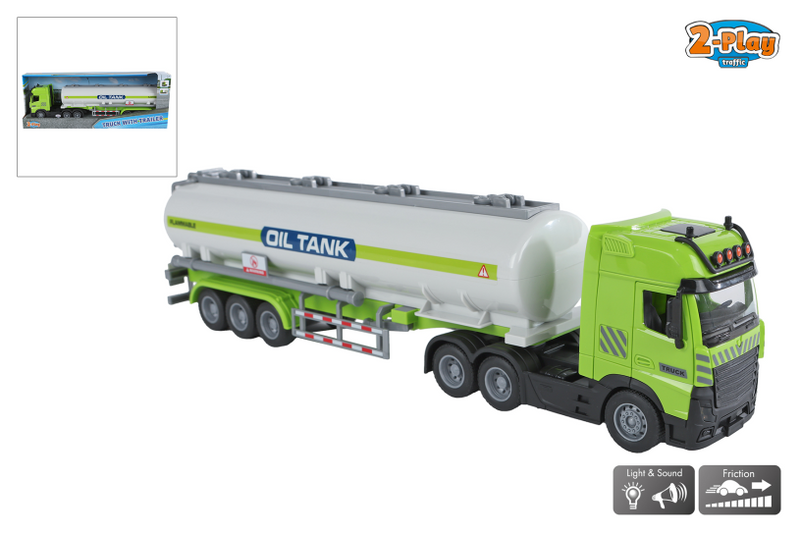 Afbeelding laden in galerijviewer, 2-play vrachtwagen met tank-oplegger frictie licht en geluid 38cm
