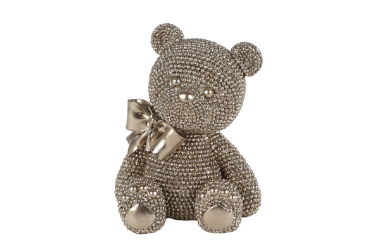 Van manen teddybeer sculptuur goud polystone decoratie 10x8x13cm.