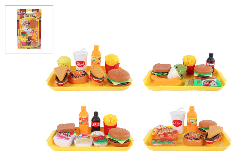 Afbeelding laden in galerijviewer, Speelset fastfood mini menu 8 9 delig 4ass 10x16,5cm
