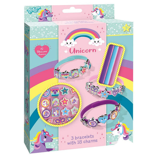 Totum unicorn 3 schuif armbandjes maken met 18 bedels - knutselset - speelgoed knutselen meisjes en jongens vanaf 3 jaar