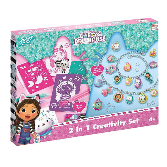 Totum gabby’s poppenhuis knutselset 2 in 1 glitter bedelarmbandjes maken blaaspennen en sjablonen gabby’s dollhouse creatief speelgoed meisjes cadeau tip