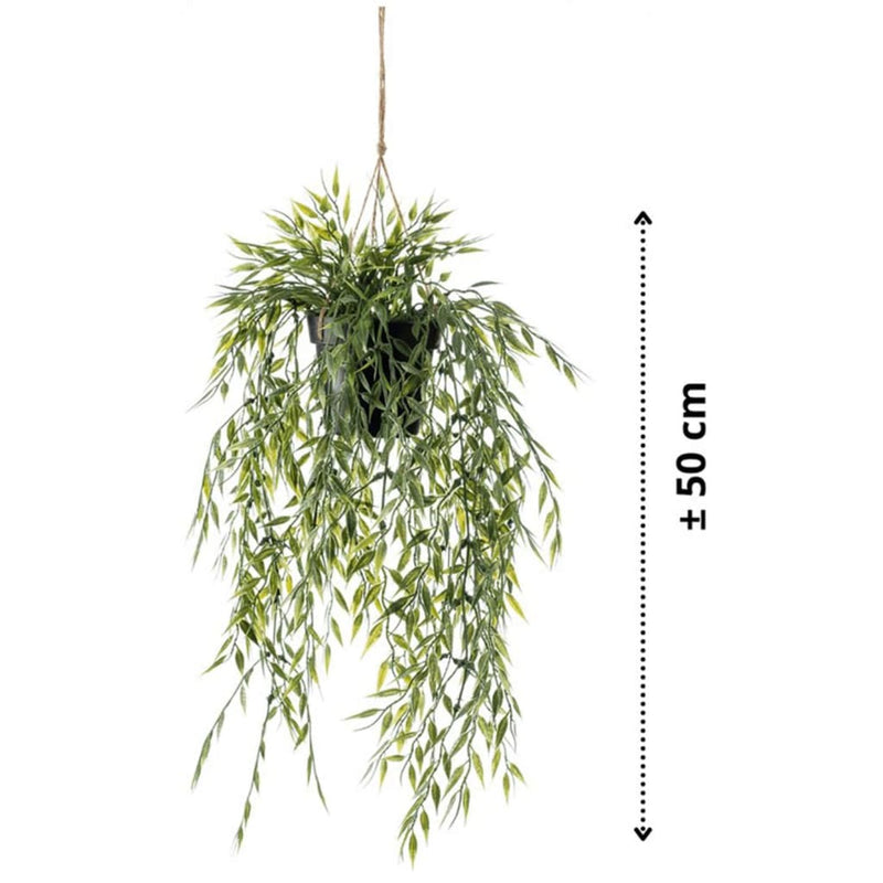 Afbeelding laden in galerijviewer, Emerald kunstplant hangend in pot bamboe 50 cm
