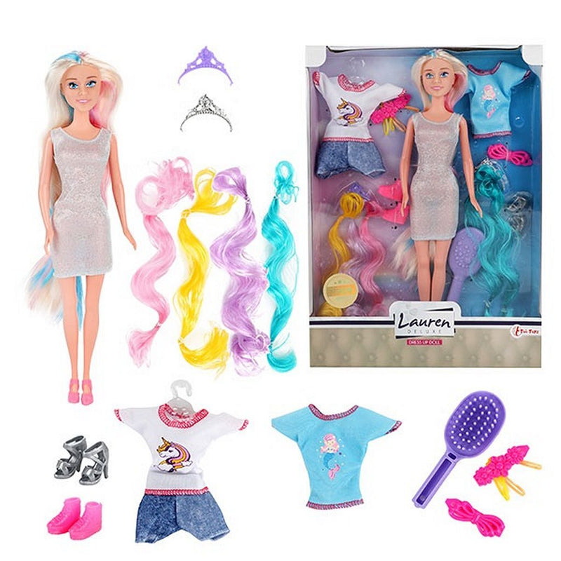 Afbeelding laden in galerijviewer, Lauren deluxe tienerpop hairextensions + accessoires en kleding

