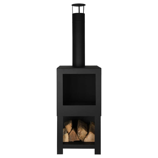 Esschert design tuinhaard met houtopslag zwart ff410