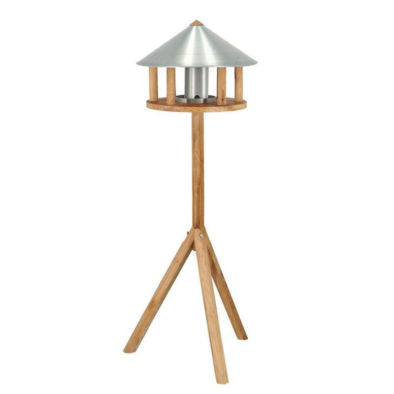 Afbeelding laden in galerijviewer, Esschert design vogelvoederhuisje met silo en rond dak zink
