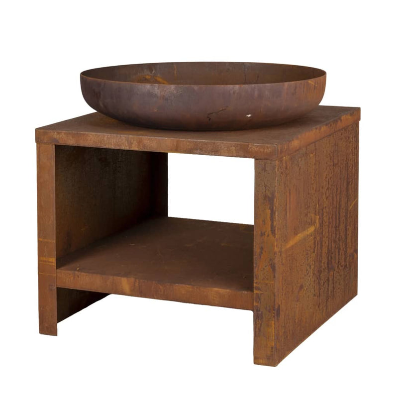 Afbeelding laden in galerijviewer, Esschert design vuurschaal met houtopslag 62 cm roestkleurig
