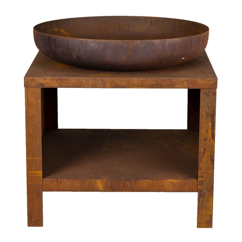 Afbeelding laden in galerijviewer, Esschert design vuurschaal met houtopslag 62 cm roestkleurig
