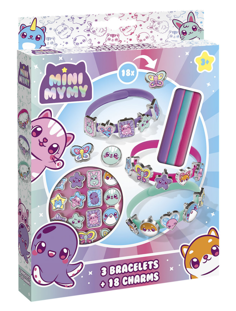 Afbeelding laden in galerijviewer, Totum mini mymy kawaii schuifarmbandjes maken - 3 stuks - met 18 dierenbedels - speelgoed kinderen - knutselen - voor meisjes - ook voor kleuters - vanaf 3 jaar
