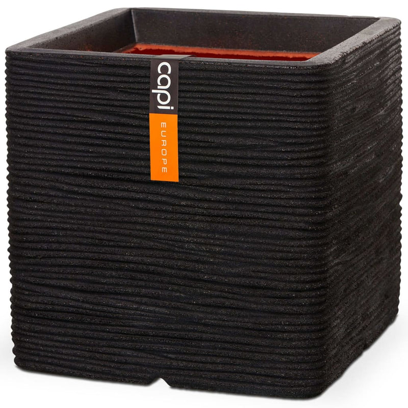 Afbeelding laden in galerijviewer, Capi plantenbak nature rib vierkant 30x30 cm zwart kblr902
