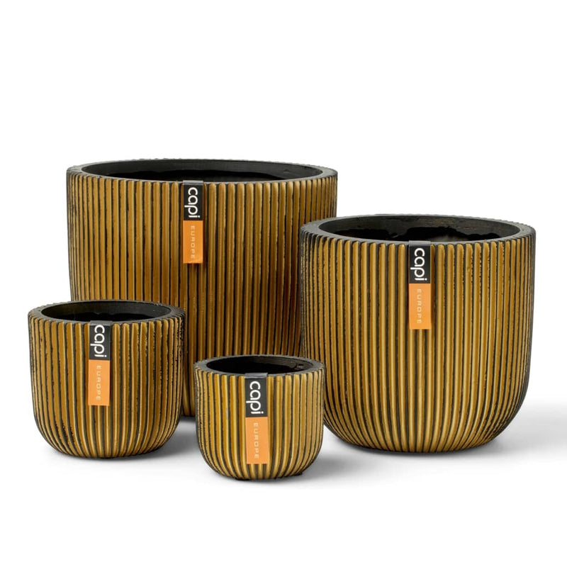 Afbeelding laden in galerijviewer, Capi capi 4-delige bloempottenset groove goudkleurig
