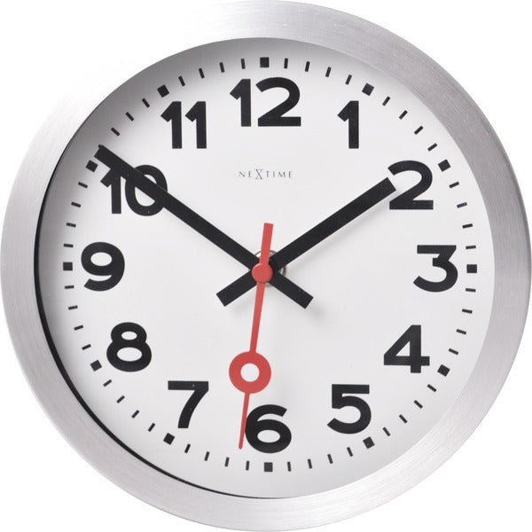 Afbeelding laden in galerijviewer, Nextime ne-3998ar wandklok dia. 19 cm, geborsteld aluminium, 'station'
