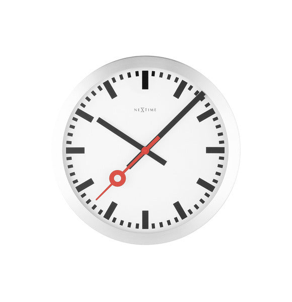 Afbeelding laden in galerijviewer, Nextime station – wandklok tafelklok – 19 cm – geborsteld aluminium – wit
