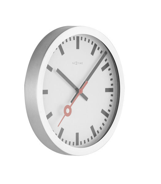 Nextime station – wandklok tafelklok – 19 cm – geborsteld aluminium – wit