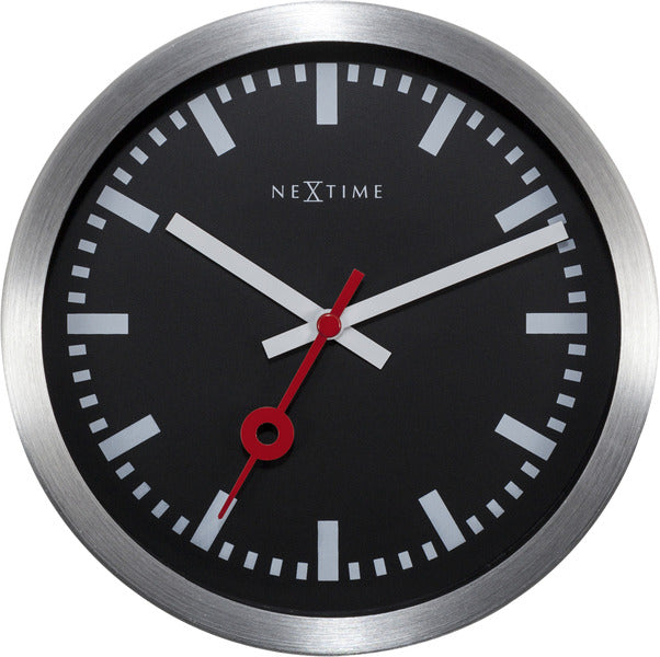 Afbeelding laden in galerijviewer, Nextime ne-3998stzw wandklok #039;station #039; oslash;19 cm, geborsteld aluminium zwart
