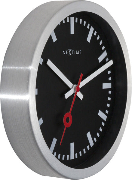 Afbeelding laden in galerijviewer, Nextime ne-3998stzw wandklok #039;station #039; oslash;19 cm, geborsteld aluminium zwart
