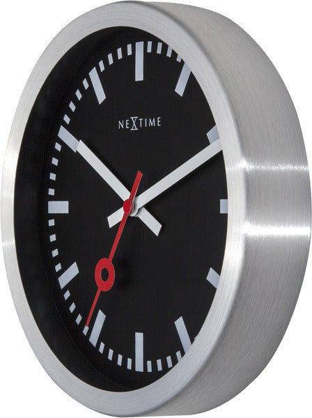 Afbeelding laden in galerijviewer, Nextime ne-3998stzw wandklok #039;station #039; oslash;19 cm, geborsteld aluminium zwart
