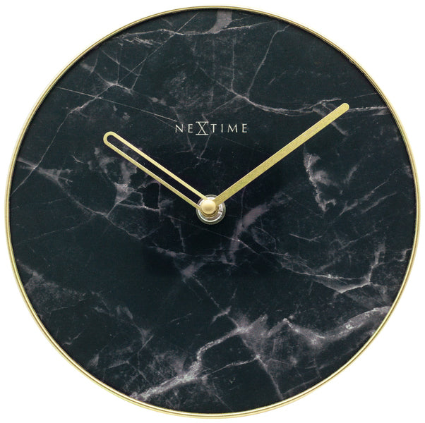 Afbeelding laden in galerijviewer, Nextime ne-5222zw tafelklok marble table dia 20cm glas zwart
