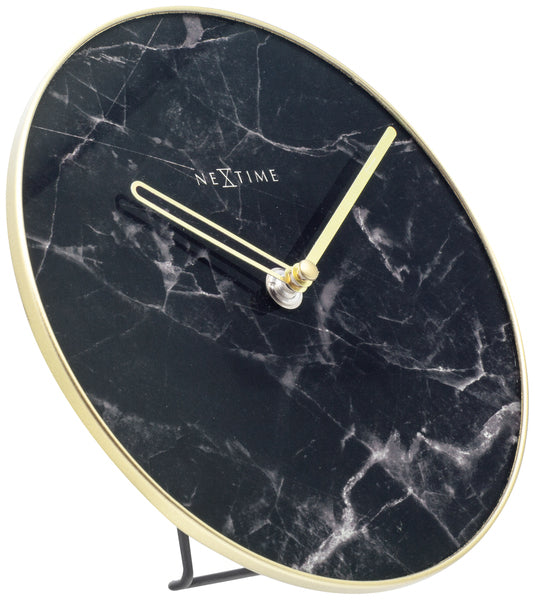 Afbeelding laden in galerijviewer, Nextime ne-5222zw tafelklok marble table dia 20cm glas zwart
