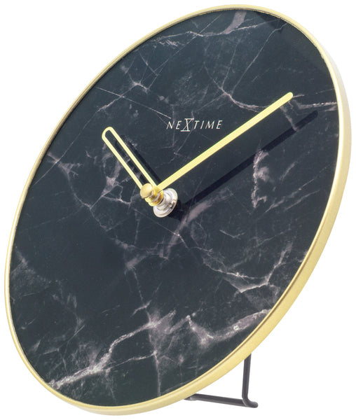 Afbeelding laden in galerijviewer, Nextime ne-5222zw tafelklok marble table dia 20cm glas zwart
