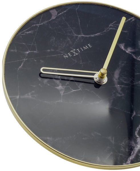 Afbeelding laden in galerijviewer, Nextime ne-5222zw tafelklok marble table dia 20cm glas zwart
