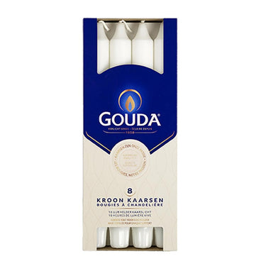 Gouda kroonkaarsen 24x2.4 cm 8 stuks wit