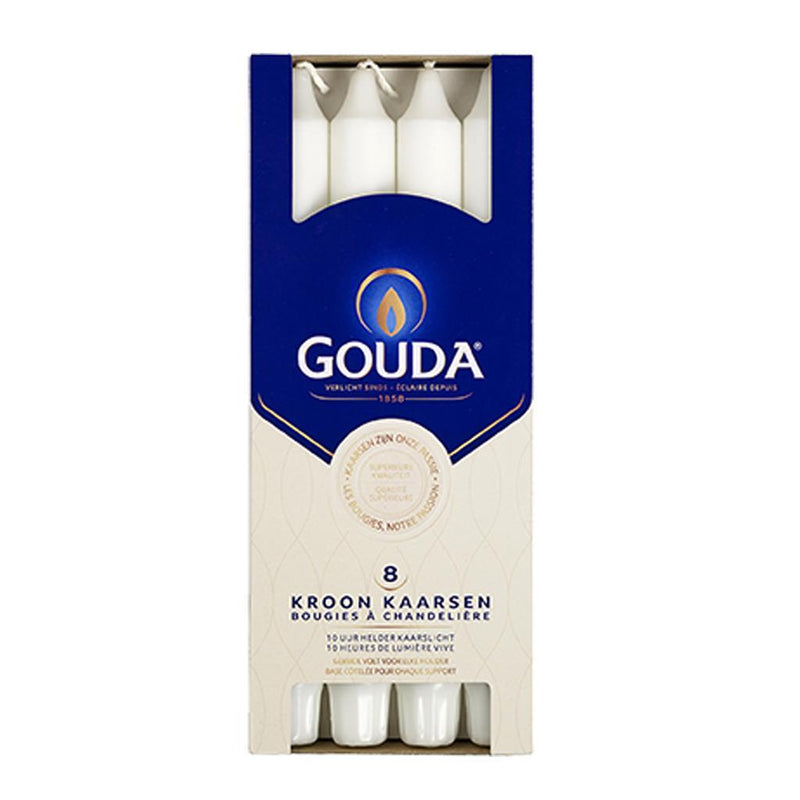 Afbeelding laden in galerijviewer, Gouda kroonkaarsen 24x2.4 cm 8 stuks wit
