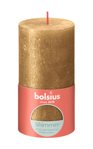 Bolsius rustiek stompkaars shimmer 130 68 - gold