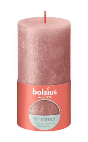 Bolsius rustiek stompkaars shimmer 130 68 - pink