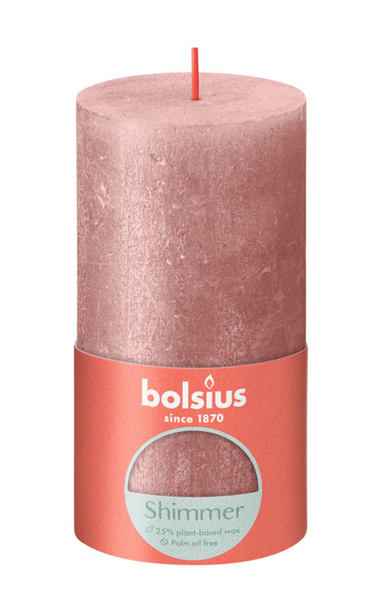 Bolsius rustiek stompkaars shimmer 130 68 - pink
