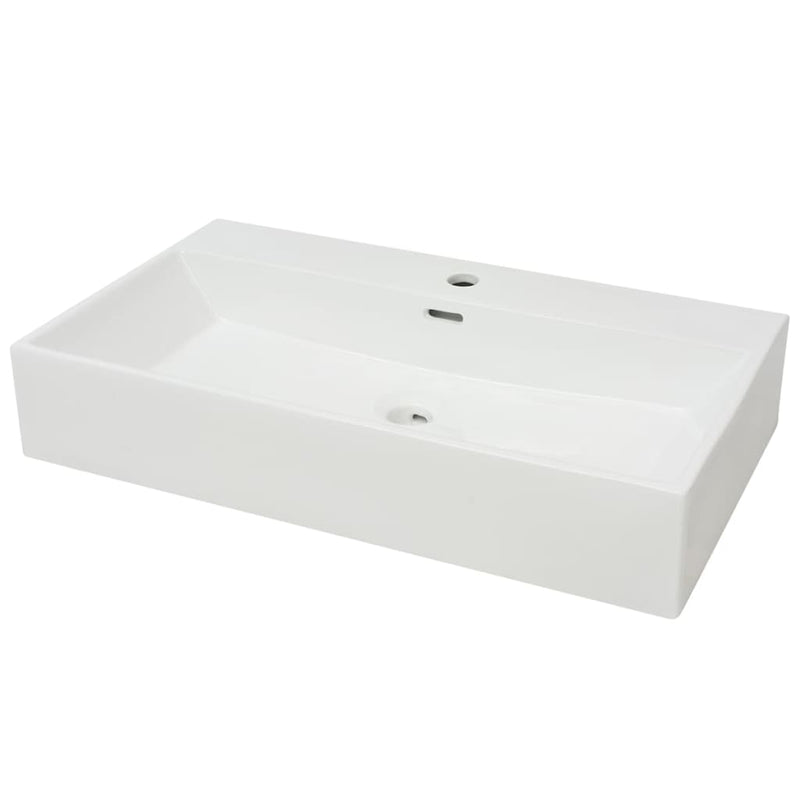 Afbeelding laden in galerijviewer, Vidaxl wastafel met kraangat wit 76x42,5x14,5 cm kermiek
