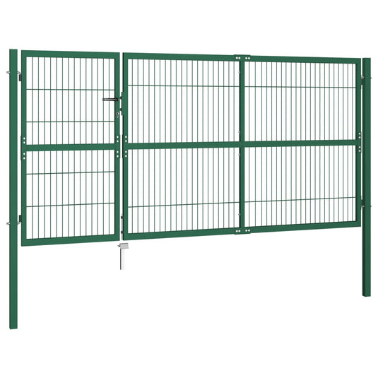 VidaXL Poort met palen 350x140 cm staal groen