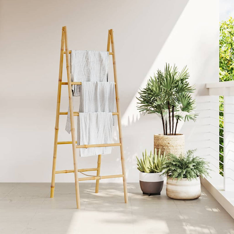 Afbeelding laden in galerijviewer, Vidaxl dubbele handdoekenladder met 5 tredes 50x160 cm bamboe
