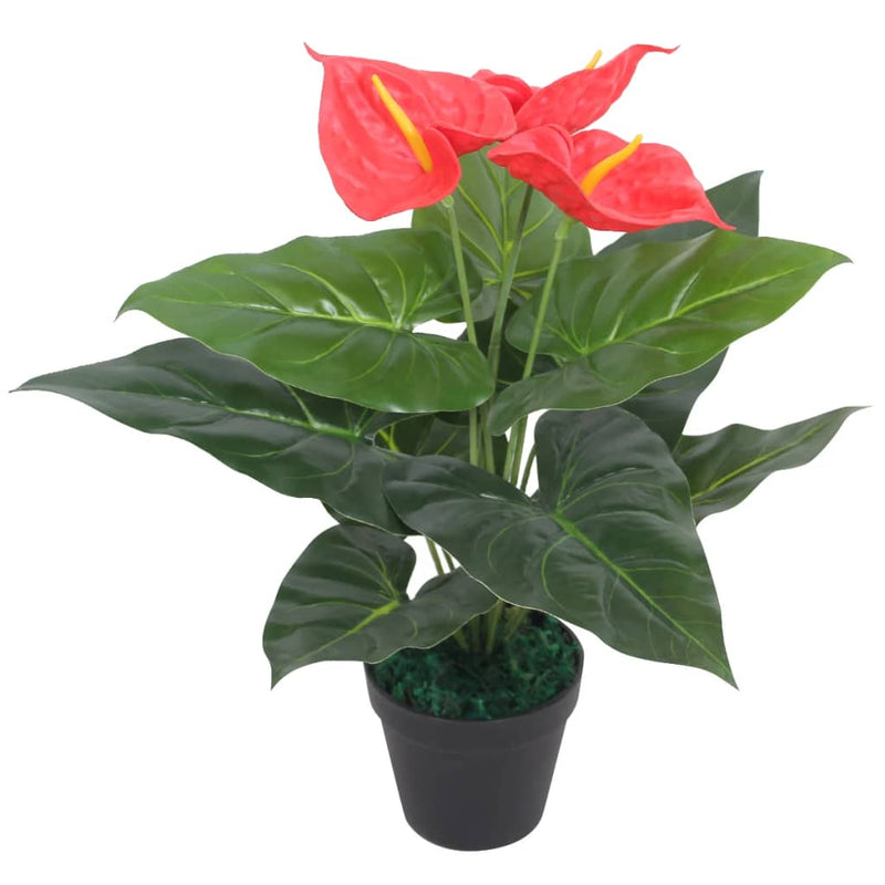 Afbeelding laden in galerijviewer, Vidaxl kunst anthurium plant met pot 45 cm rood en geel
