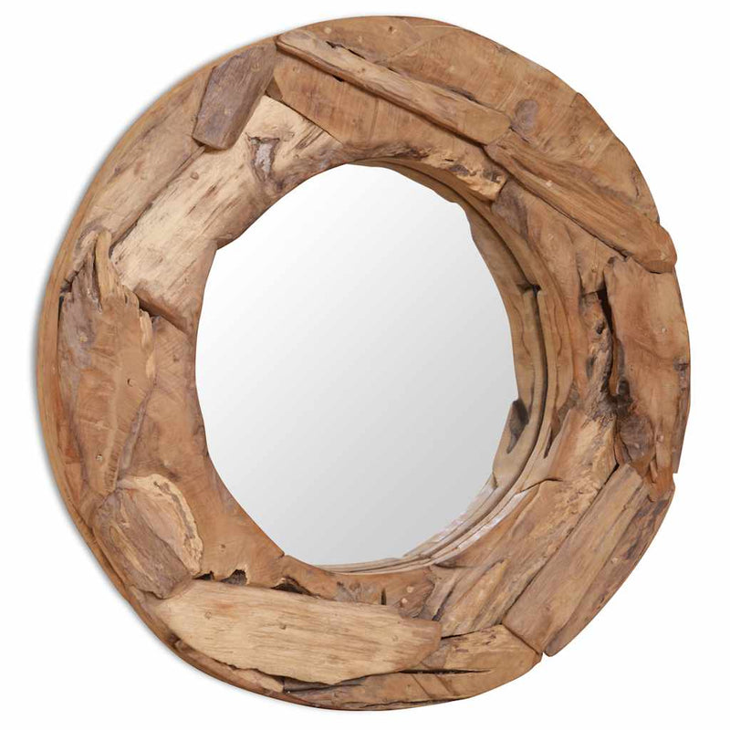 Afbeelding laden in galerijviewer, Vidaxl decoratieve spiegel rond 60 cm teakhout
