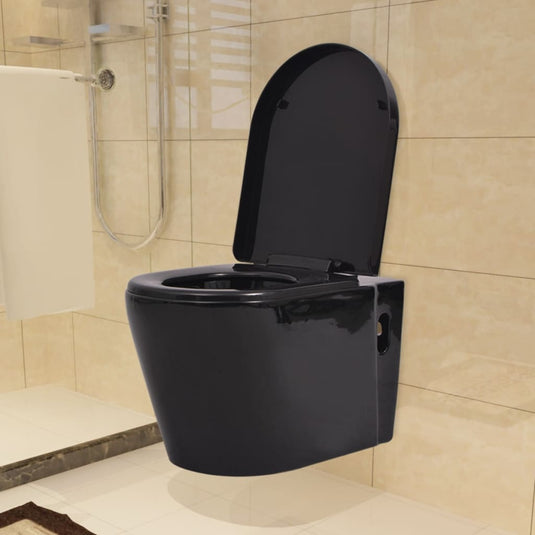 VidaXL Hangend toilet met verborgen stortbak keramiek zwart