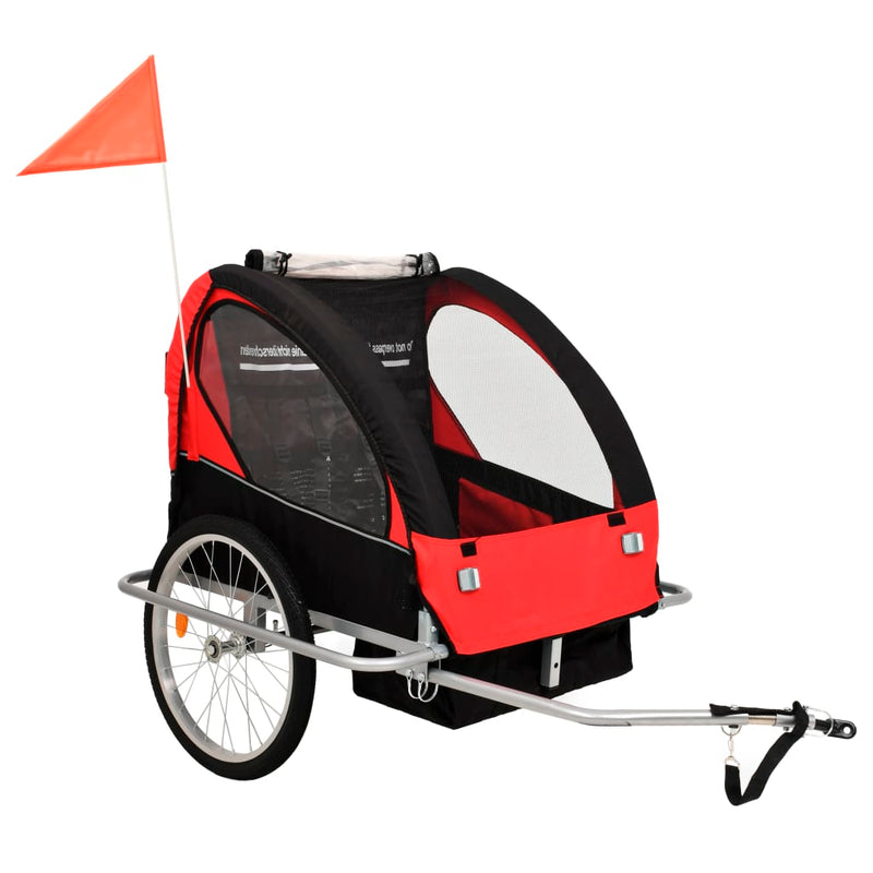 Afbeelding laden in galerijviewer, Vidaxl fietstrailer en kinderwagen 2-in-1 zwart en rood

