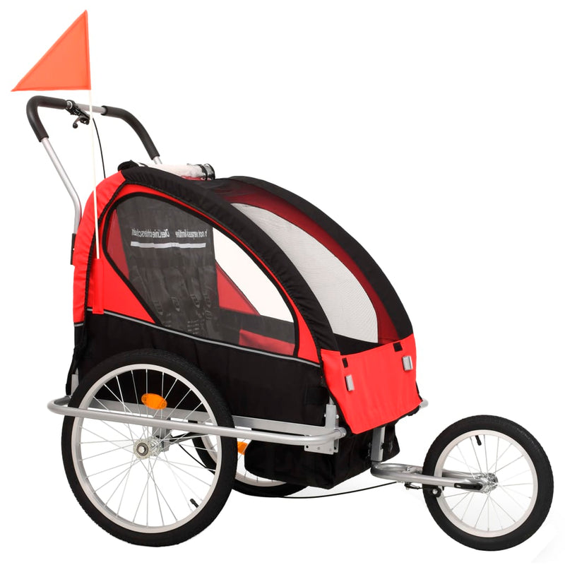 Afbeelding laden in galerijviewer, Vidaxl fietstrailer en kinderwagen 2-in-1 zwart en rood
