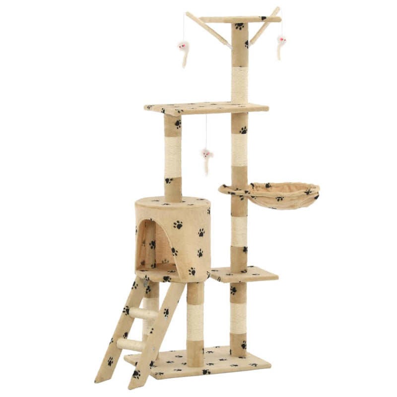 Afbeelding laden in galerijviewer, Vidaxl kattenkrabpaal met sisal krabpalen 138 cm pootafdrukken beige
