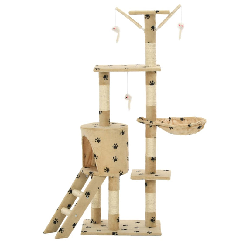 Afbeelding laden in galerijviewer, Vidaxl kattenkrabpaal met sisal krabpalen 138 cm pootafdrukken beige
