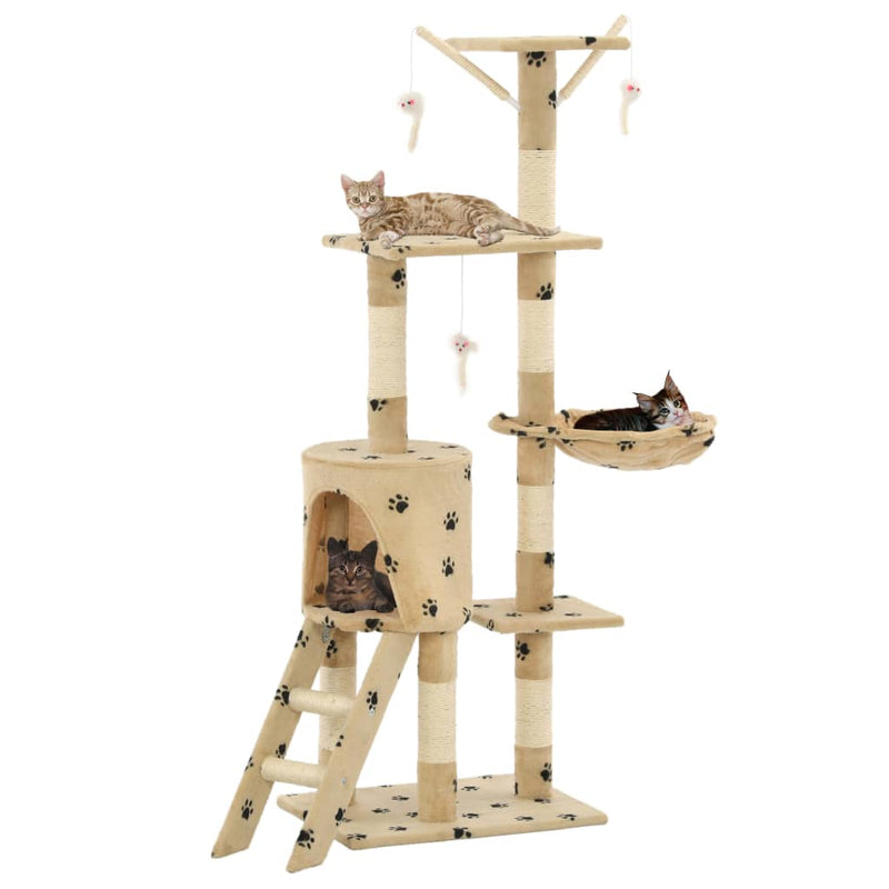 Afbeelding laden in galerijviewer, Vidaxl kattenkrabpaal met sisal krabpalen 138 cm pootafdrukken beige
