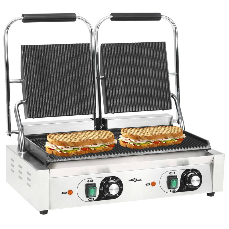 Afbeelding laden in galerijviewer, Vidaxl panini grill dubbel gegroefd 3600 w 57x30,5x20 cm
