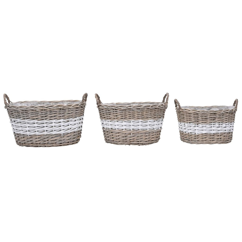 Afbeelding laden in galerijviewer, Vidaxl plantenbakken verhoogd 3 st wicker met pe-voering
